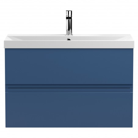Urban 800mm Wall Hung 2 Drawer Vanity Unit & Thin-Edge Ceramic Basin - Satin Blue