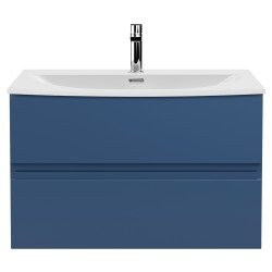 Urban 800mm Wall Hung 2 Drawer Vanity Unit & Curved Ceramic Basin - Satin Blue