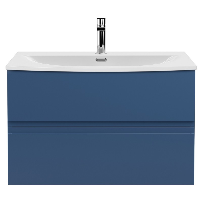 Urban 800mm Wall Hung 2 Drawer Vanity Unit & Curved Ceramic Basin - Satin Blue Urban 800mm Wall Hung 2 Drawer Vanity Unit & Curved Ceramic Basin - Satin Blue