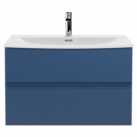 Urban 800mm Wall Hung 2 Drawer Vanity Unit & Curved Ceramic Basin - Satin Blue