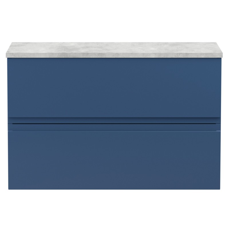 Urban 800mm Wall Hung 2 Drawer Vanity Unit & Bellato Grey Worktop - Satin Blue Urban 800mm Wall Hung 2 Drawer Vanity Unit & Bellato Grey Worktop - Satin Blue