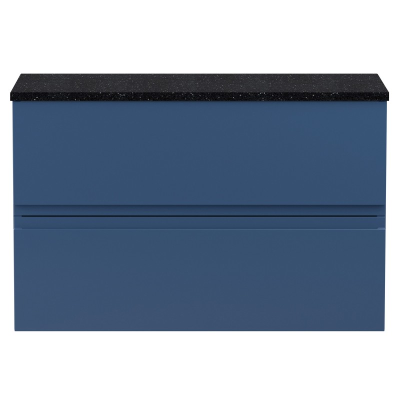 Urban 800mm Wall Hung 2 Drawer Vanity Unit & Sparkling Black Worktop - Satin Blue