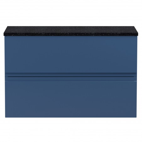 Urban 800mm Wall Hung 2 Drawer Vanity Unit & Sparkling Black Worktop - Satin Blue