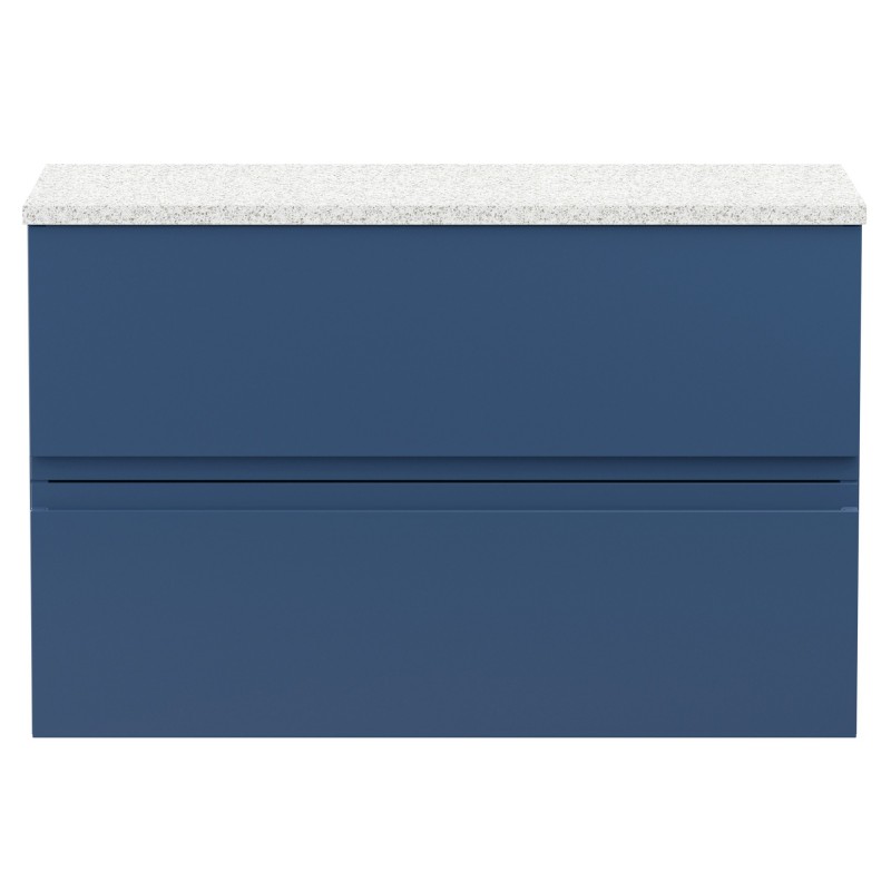 Urban 800mm Wall Hung 2 Drawer Vanity Unit & Sparkling White Worktop - Satin Blue