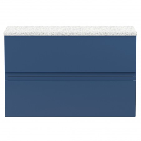 Urban 800mm Wall Hung 2 Drawer Vanity Unit & Sparkling White Worktop - Satin Blue
