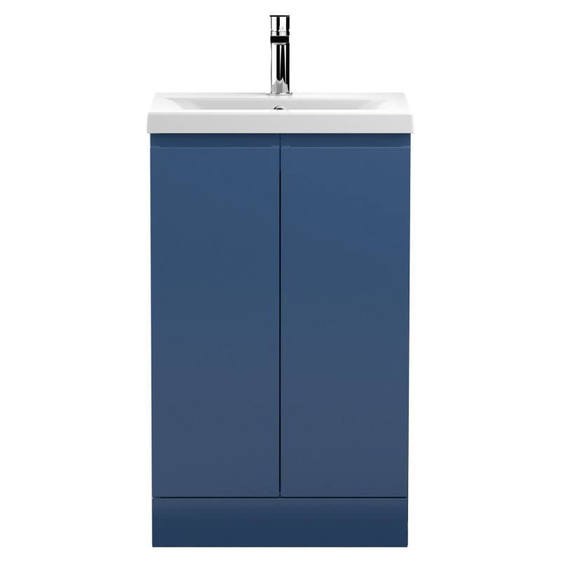 Urban 500mm Freestanding 2 Door Vanity Unit & Mid-Edge Ceramic Basin - Satin Blue Urban 500mm Freestanding 2 Door Vanity Unit & Mid-Edge Ceramic Basin - Satin Blue