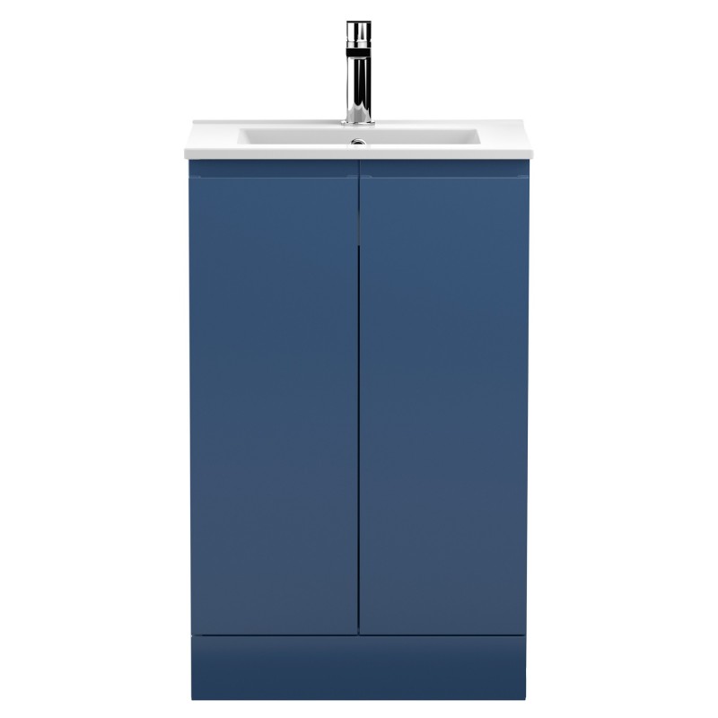 Urban 500mm Freestanding 2 Door Vanity Unit & Minimalist Ceramic Basin - Satin Blue Urban 500mm Freestanding 2 Door Vanity Unit & Minimalist Ceramic Basin - Satin Blue