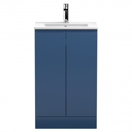 Urban 500mm Freestanding 2 Door Vanity Unit & Minimalist Ceramic Basin - Satin Blue