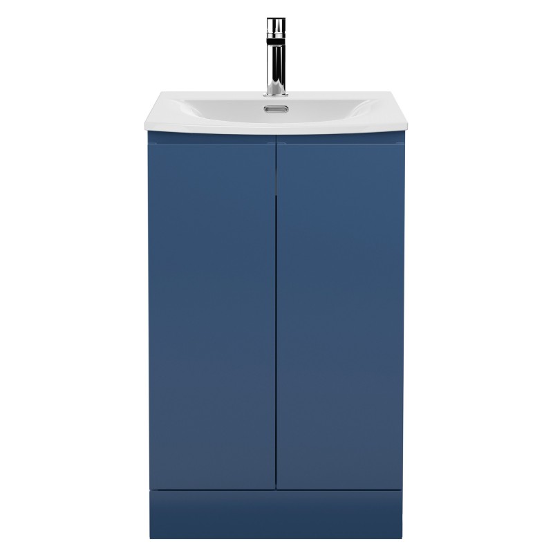 Urban 500mm Freestanding 2 Door Vanity Unit & Curved Ceramic Basin - Satin Blue Urban 500mm Freestanding 2 Door Vanity Unit & Curved Ceramic Basin - Satin Blue
