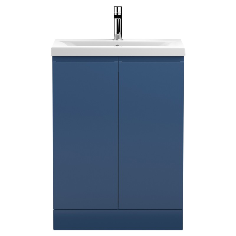 Urban 600mm Freestanding 2 Door Vanity Unit & Mid-Edge Ceramic Basin - Satin Blue Urban 600mm Freestanding 2 Door Vanity Unit & Mid-Edge Ceramic Basin - Satin Blue