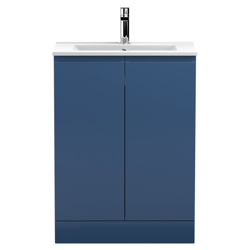Urban 600mm Freestanding 2 Door Vanity Unit & Minimalist Ceramic Basin - Satin Blue Urban 600mm Freestanding 2 Door Vanity Unit & Minimalist Ceramic Basin - Satin Blue