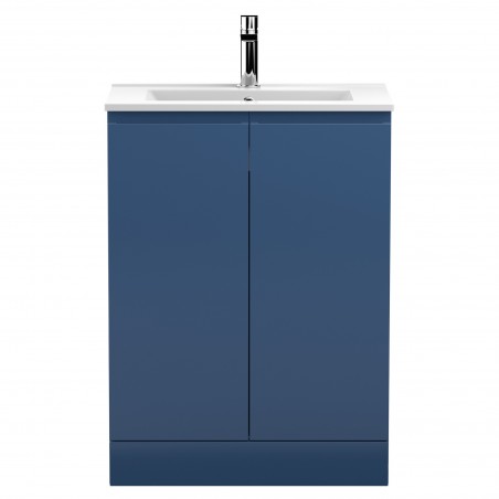 Urban 600mm Freestanding 2 Door Vanity Unit & Minimalist Ceramic Basin - Satin Blue