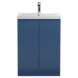 Urban 600mm Freestanding 2 Door Vanity Unit & Thin-Edge Ceramic Basin - Satin Blue