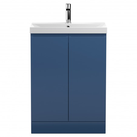 Urban 600mm Freestanding 2 Door Vanity Unit & Thin-Edge Ceramic Basin - Satin Blue