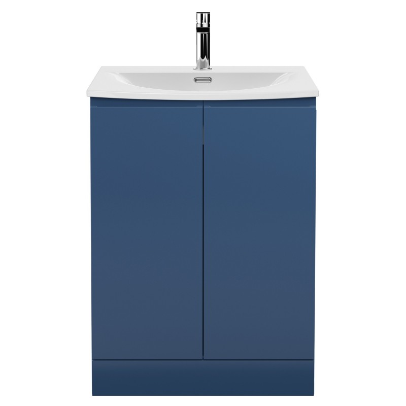 Urban 600mm Freestanding 2 Door Vanity Unit & Curved Ceramic Basin - Satin Blue