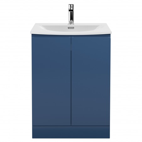 Urban 600mm Freestanding 2 Door Vanity Unit & Curved Ceramic Basin - Satin Blue
