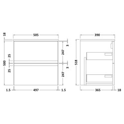 Urban 500mm Wall Hung 2 Drawer Unit & Worktop - Technical Drawing