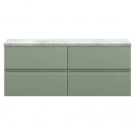 Urban 1200mm Wall Hung 4 Drawer Unit With Bellato Grey Laminate Worktop - Satin Green