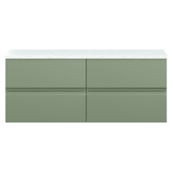 Urban 1200mm Wall Hung 4 Drawer Unit With White Sparkle Laminate Worktop - Satin Green