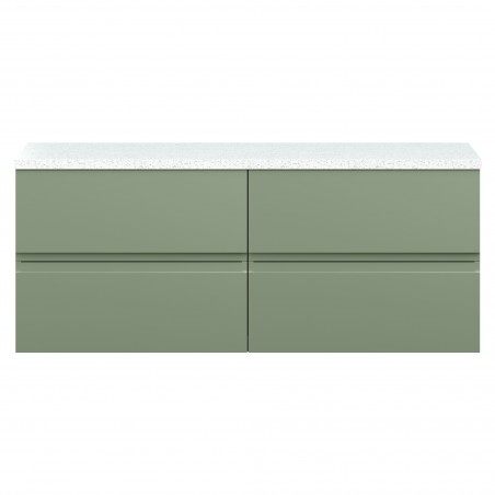 Urban 1200mm Wall Hung 4 Drawer Unit With White Sparkle Laminate Worktop - Satin Green