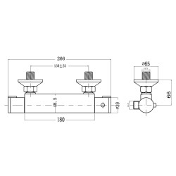 Thermostatic Bar Shower Valve Bottom Outlet - Technical Drawing