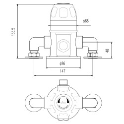 Exposed Dial Sequential Thermostatic Valve - Technical Drawing