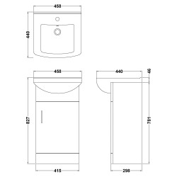 Mayford Freestanding 450mm Cabinet & Basin - Gloss White - Technical Drawing