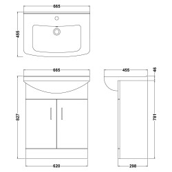 Mayford Freestanding 650mm Cabinet & Basin - Gloss White - Technical Drawing