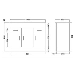 Eden Freestanding 1000mm Cabinet & Basin - Satin White - Technical Drawing