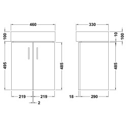 Mayford Wall Hung 450mm Cabinet & Basin - Gloss White - Technical Drawing