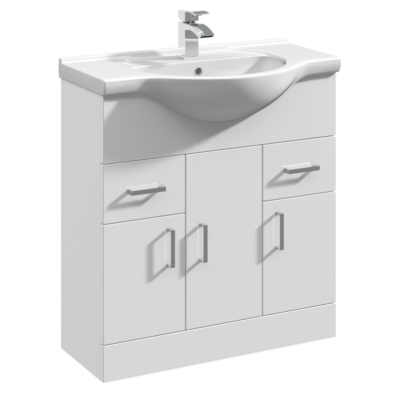 Mayford Freestanding 750mm Cabinet & Basin - Gloss White Mayford Freestanding 750mm Cabinet & Basin - Gloss White