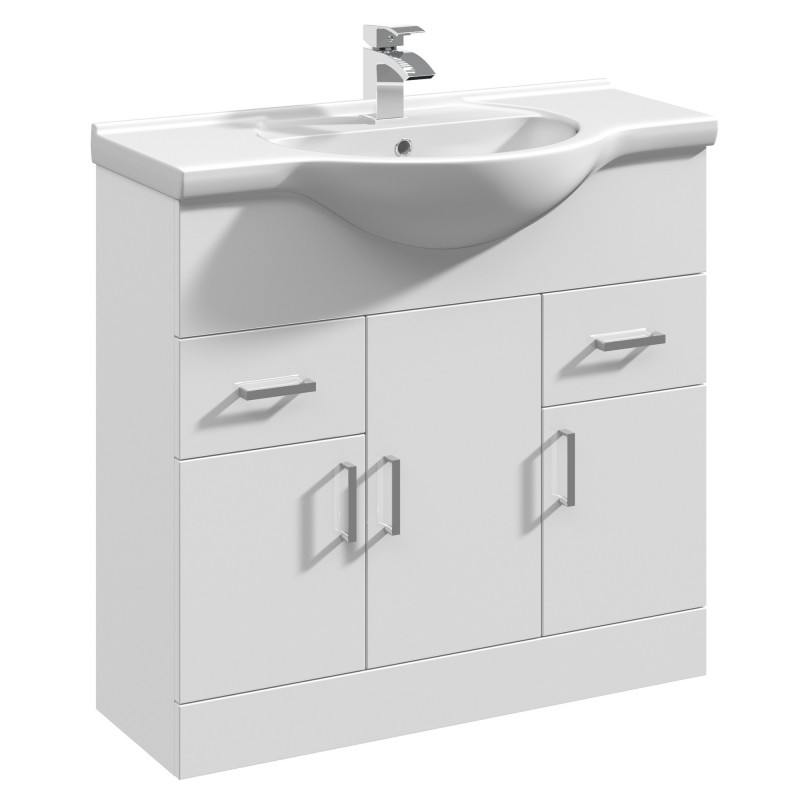 Mayford Freestanding 850mm Cabinet & Basin - Gloss White Mayford Freestanding 850mm Cabinet & Basin - Gloss White