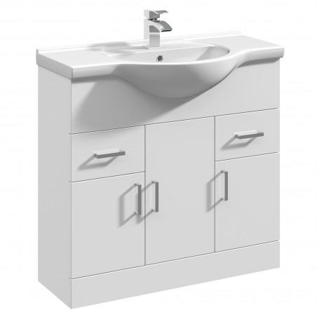 Mayford Freestanding 850mm Cabinet & Basin - Gloss White