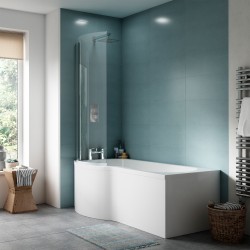 1700mm Acrylic B-Shaped Shower Front Bath Panel - Gloss White