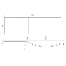 1700mm Acrylic B-Shaped Shower Front Bath Panel - Gloss White - Technical Drawing