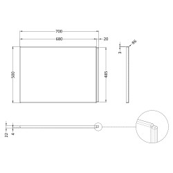 700mm Acrylic B-Shaped Shower Bath End Panel - Gloss White - Technical Drawing