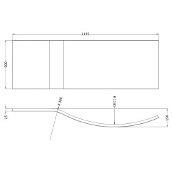 1500mm Acrylic B-Shaped Shower Front Bath Panel - Gloss White - Technical Drawing