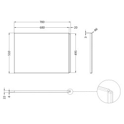 700mm Acrylic P-Shaped Shower Bath End Panel - Gloss White - Technical Drawing