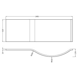 1500mm Acrylic P-Shaped Shower Front Bath Panel - Gloss White - Technical Drawing