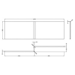 1700mm Acrylic Square Shower Front Bath Panel - Gloss White - Technical Drawing