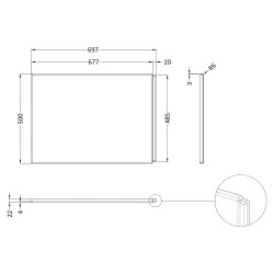 700mm Acrylic Square Shower Bath End Panel - Gloss White - Technical Drawing