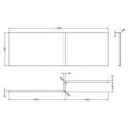 1500mm Acrylic Square Shower Front Bath Panel - Gloss White - Technical Drawing
