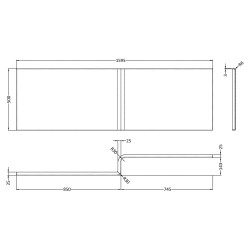 1600mm Acrylic Square Shower Front Bath Panel - Gloss White - Technical Drawing