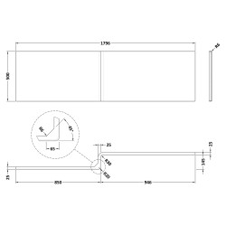 1800mm Acrylic Square Shower Front Bath Panel - Gloss White - Technical Drawing