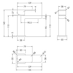 Windon Mini Basin Mixer With Push Button Waste - Technical Drawing