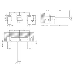 Windon Wall Mounted 3 Tap Hole Basin Mixer - Technical Drawing