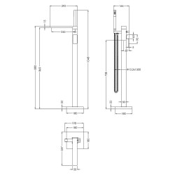 Windon Freestanding Bath Shower Mixer - Technical Drawing