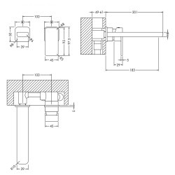 Windon Wall Mounted 2 Tap Hole Basin Mixer - Technical Drawing