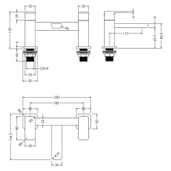 Windon Matt Black Deck Mounted Bath Filler - Technical Drawing
