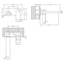 Windon Wall Mounted 2 Tap Hole Basin Mixer With Plate - Technical Drawing